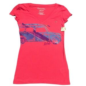 Aeropostale XS/TP V-Neck Tee T-Shirt Pink Graphic Car Surfboard New with‎ Tags